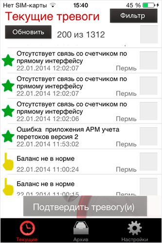 iPhone Тревоги Текущие тревоги