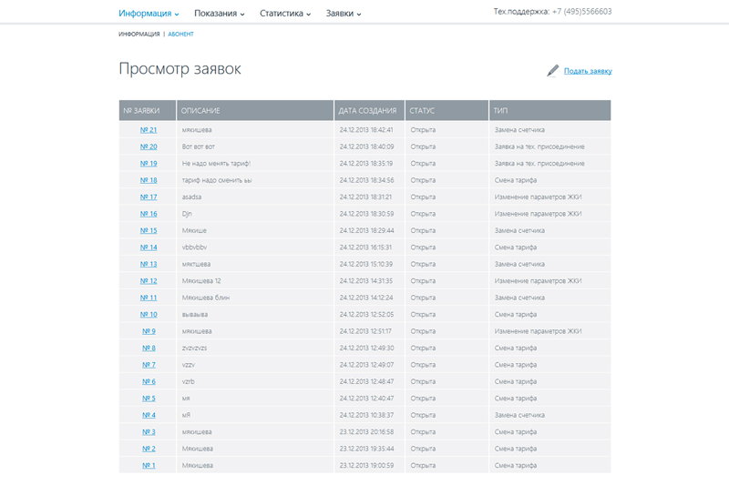 Личный кабинет Просмотр заявок