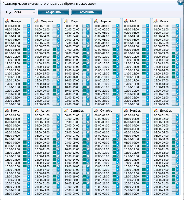 Редактор часов системного оператора