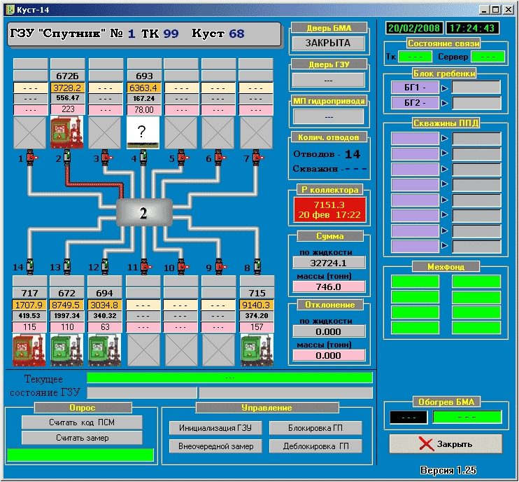 Интерфейс оператора (мнемосхема ГЗУ «Спутник»)