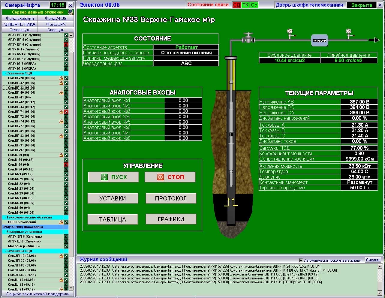 Интерфейс оператора (мнемосхема CУ «Электон»)