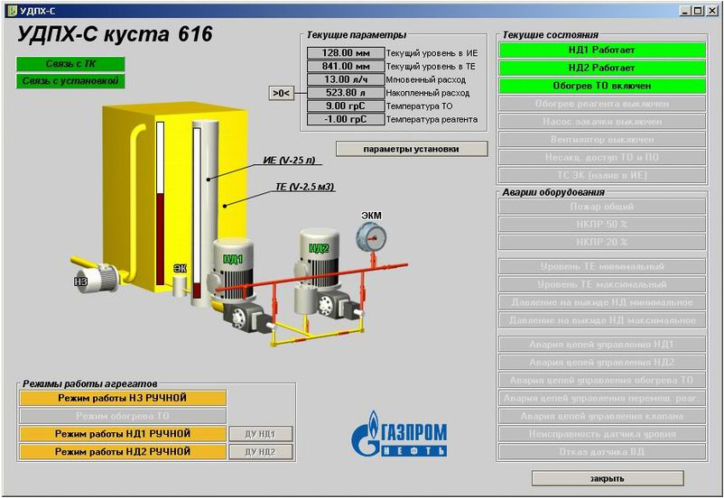 Интерфейс оператора (мнемосхема УДПХ)
